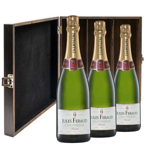 Jules Feraud Brut Champagne 75cl Treble Elm Wood Gift Boxed Champagne (3x75cl)